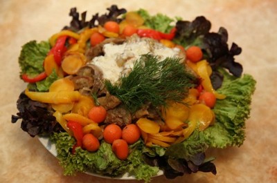 Печень говожья с подливой